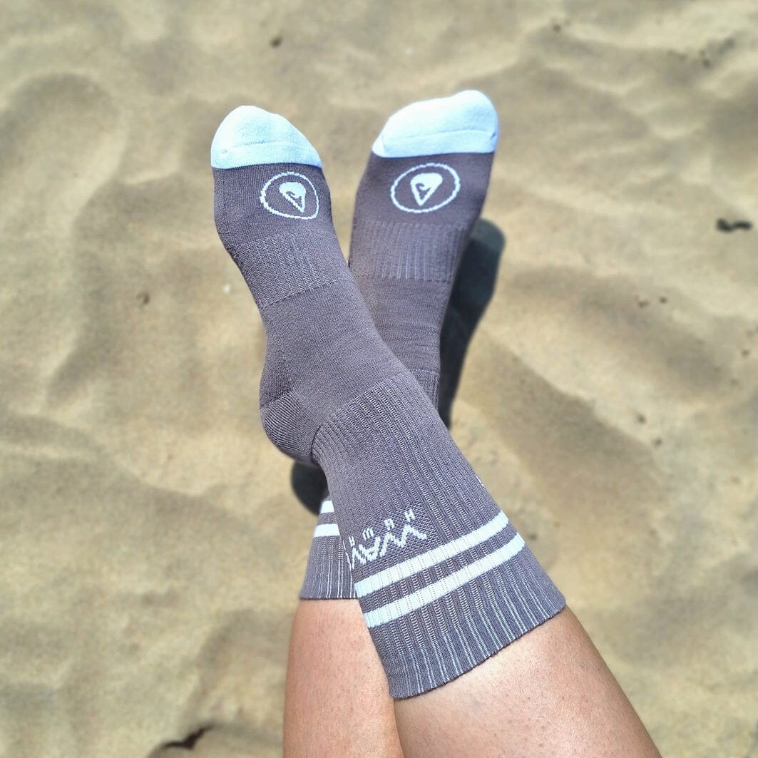 Cotton Crew Socks Stripes + Logo grey