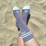 Cotton Crew Socks Stripes + Logo grey