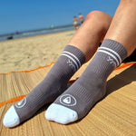Cotton Crew Socks Stripes + Logo grey
