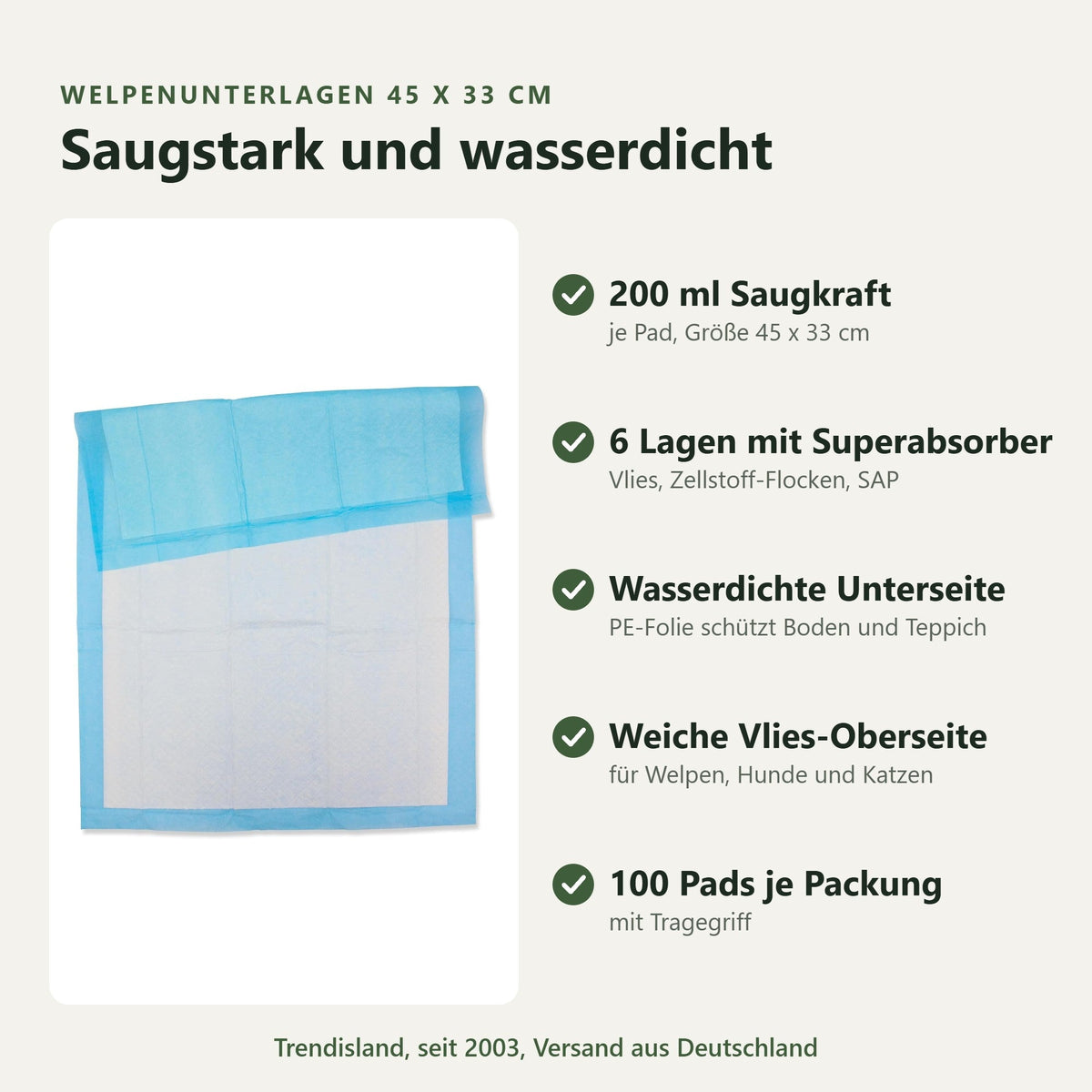 100 Welpenunterlagen 45×33 cm – Saugstarke Hunde-Trainingspads